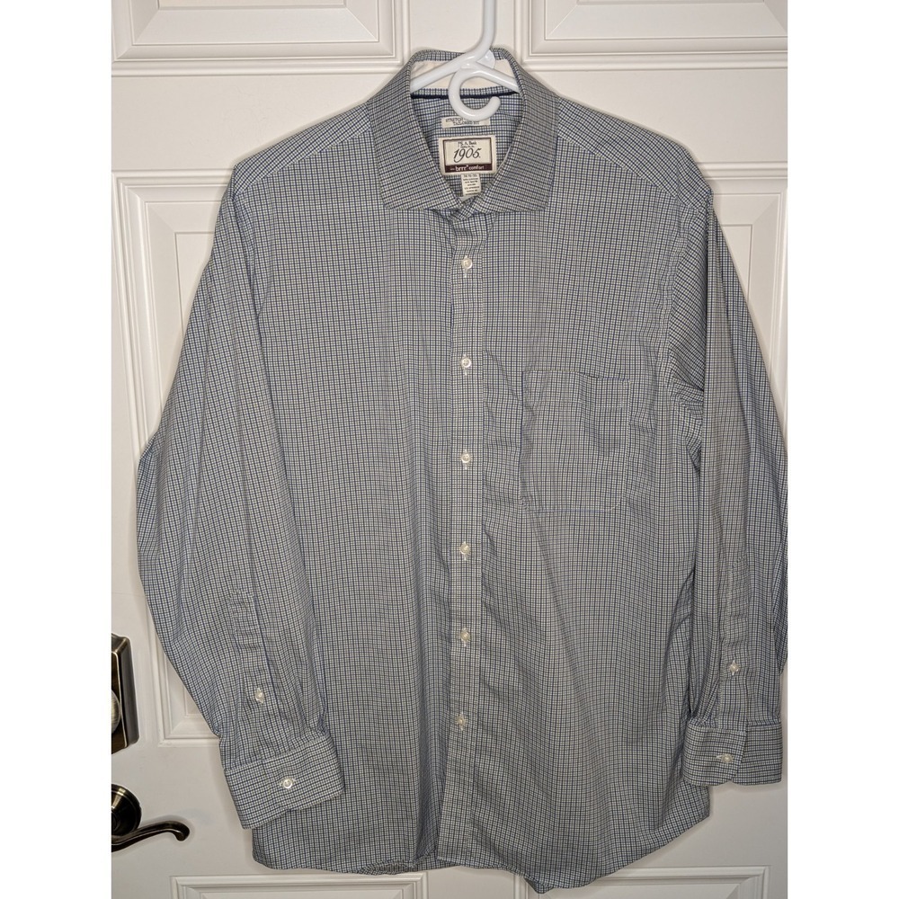 Jos A. Bank 1905 Blue Green Check Brrr Comfort 16.5 33 Dress Shirt Tailored Fit - Picture 3 of 6